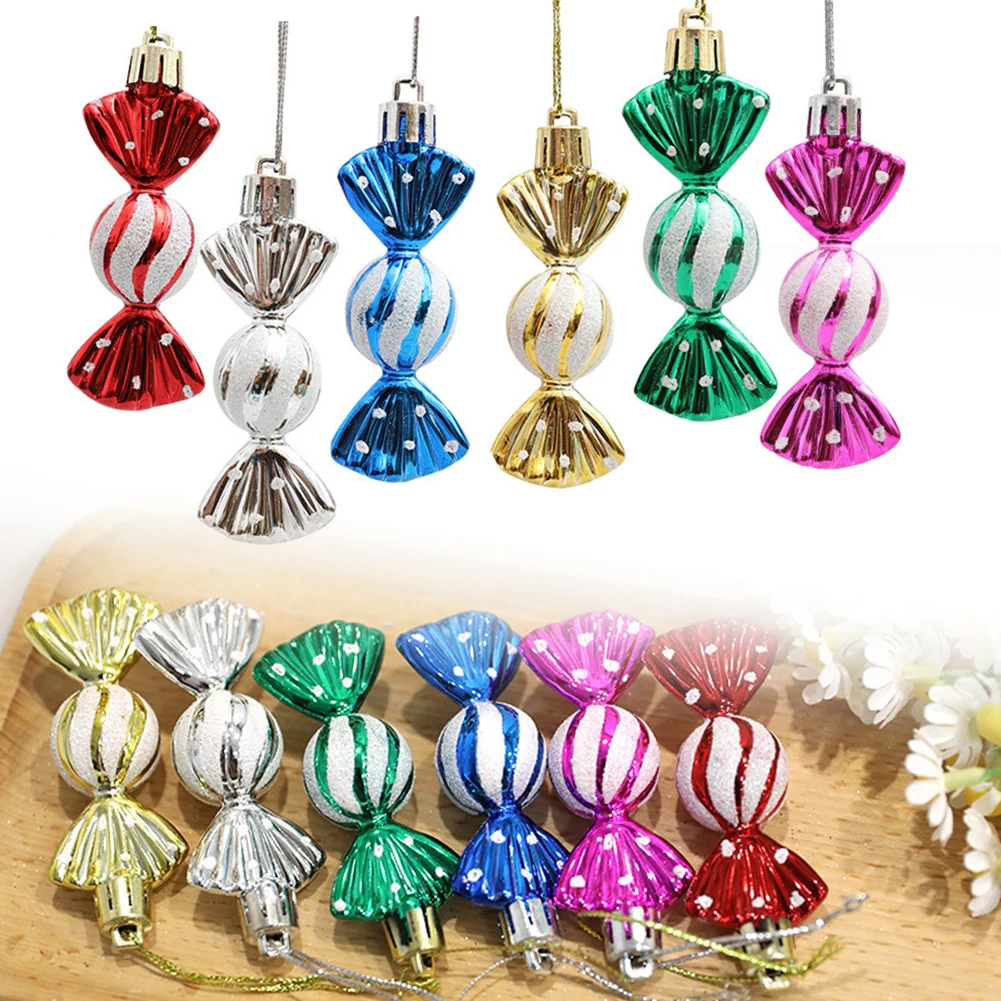 8.5*3CM 6PCS Colorful Round Candy Electroplated Plastic Christmas Tree Pendants Candy Electroplated Plastic Christmas Tree Decor