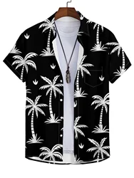 Palm Shirts For Men 3d Vintage Black Fashion Printed Rockabilly Hawaiian Shirt Short Sleeve Tops Outdoor Street Clothing