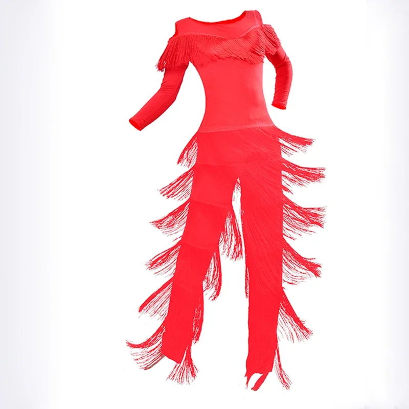 Vestido largo con flecos para mujer y niña, traje de baile moderno, Sexy, para salón de baile, tango, rumba y Latino