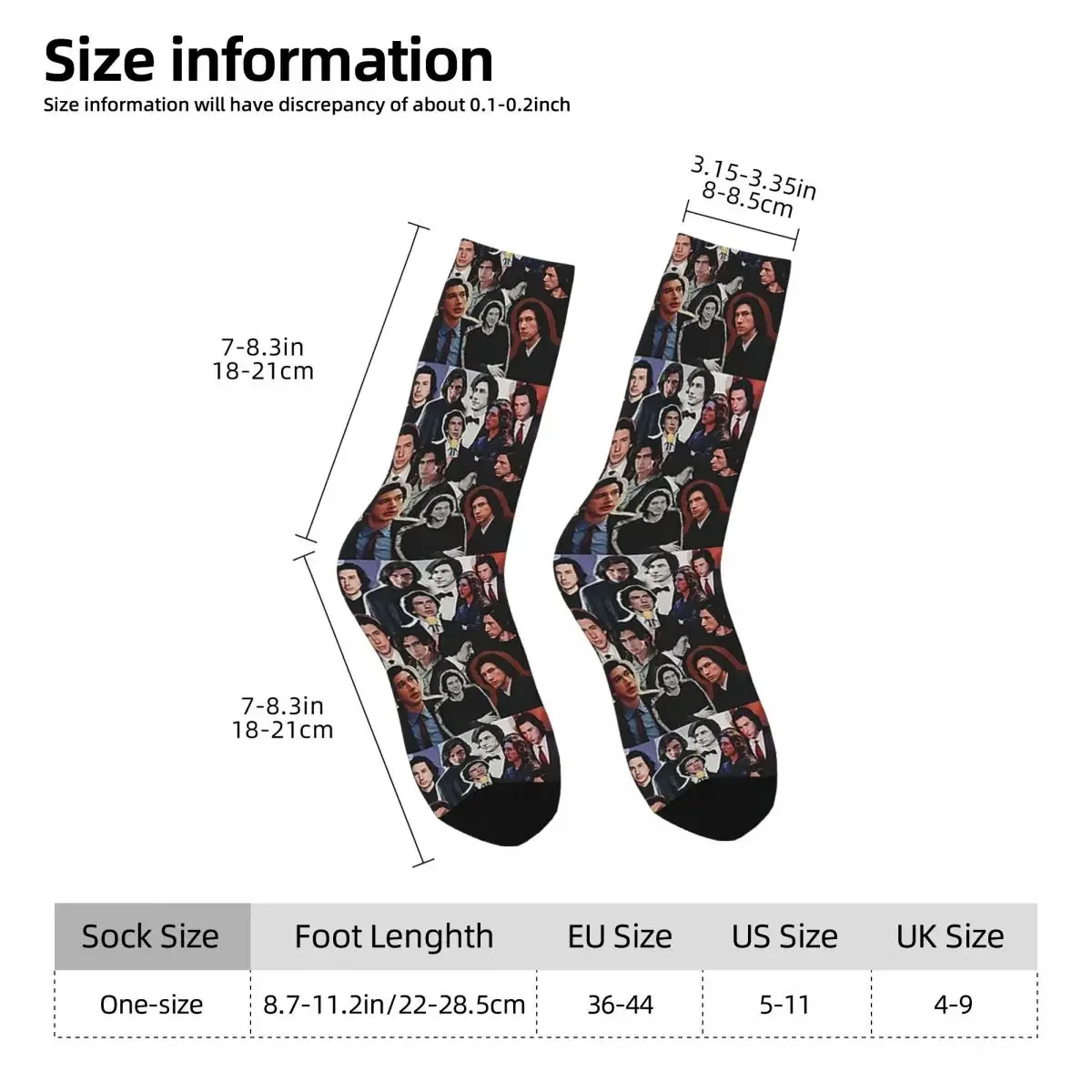 Chaussettes longues toutes saisons pour hommes et femmes, bas Harajuku, accessoires de collage, haute qualité, cadeaux de Noël, Adam Driver, 2019