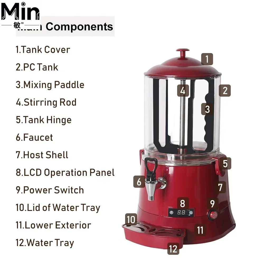 HomeWise 10L Commercial Hot Chocolate Dispenser Mixing Maker For Hot Chocolate Milk Coffee Drinks Catering Shop