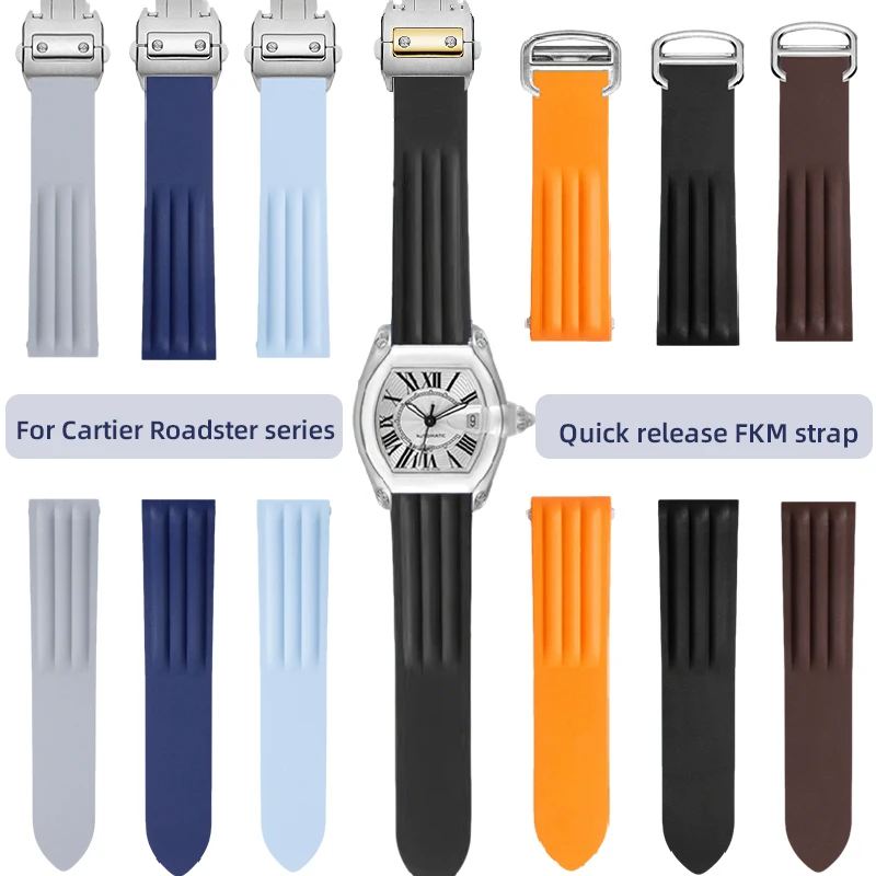 

6-Color FKM Strap for Cartier Roadster WE500260 Black/Blue/Orange/Brown Quick Fit VITON‌ Strap W6206018 Quick Change Rubber band