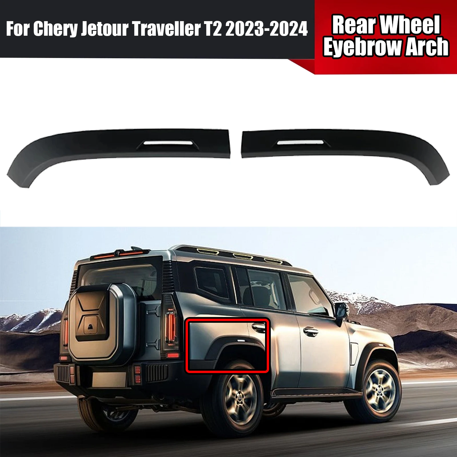 

Car Rear Wheel Arch For Chery Jetour Traveller T2 2023-2024 Eyebrow With Hole Molding Flare Fender Replacement Trim ABS Black