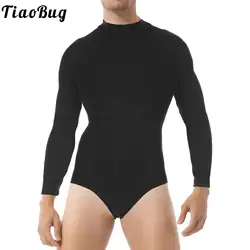 Heren Gymnastiek Balletdans Turnpakje Bodysuit Met Lange Mouwen Eendelig Drukknop Kruis Onderhemd Latin Tango Danskleding