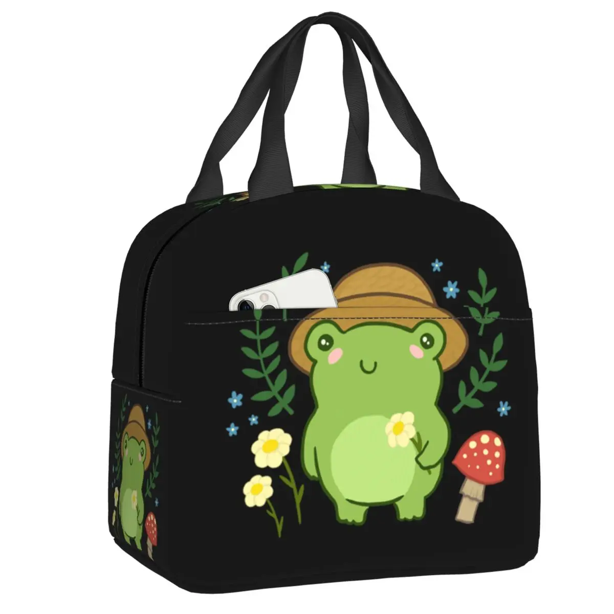 

Термосумка для обедов с индивидуальным дизайном: зеленая лягушка в шляпе садовника, портативный термоконтейнер для женщин и школьников