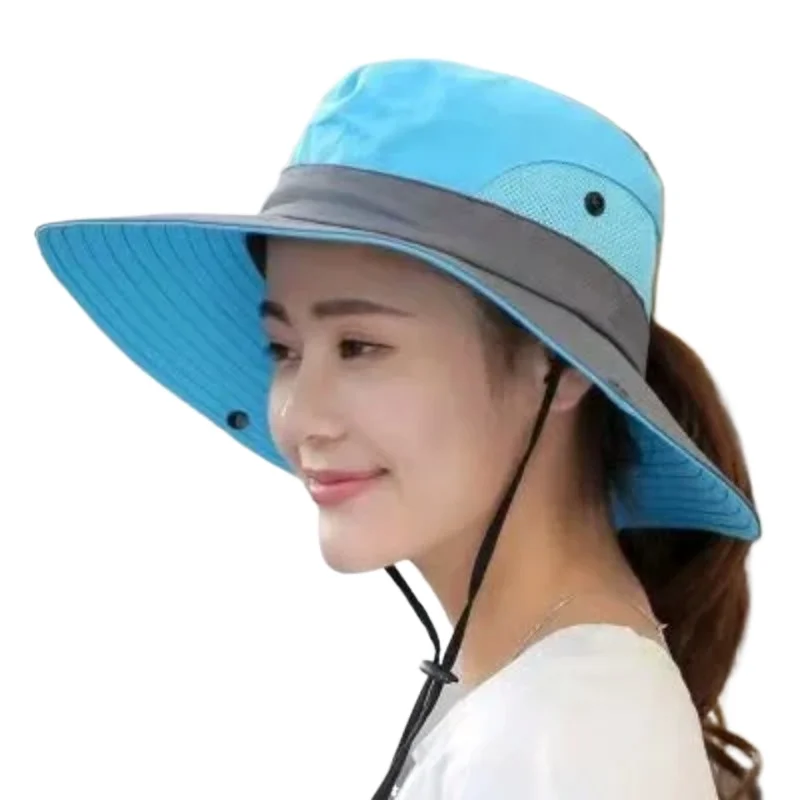 AliExpress NONE Women's Outdoor Large Brim Ponytail Fishing Hat with Quick Drying and Sun Protection, Perfect for Beach Traveling and Cycling