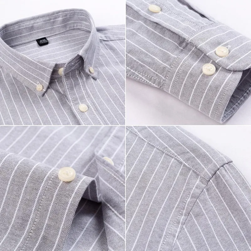 100% Pure Cotton Oxford Men Striped Plaid Shirts Male Business Casual High Quality Long sleeve Shirt for Men Button Shirt S-7XL