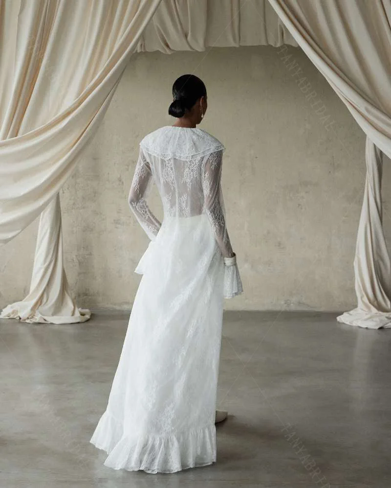 الكشكشة العميقة الخامس الرقبة الدانتيل الزفاف الرأس مع الشريط الطويل ، بلوزة الزفاف الجميلة ، معطف المرأة DJ500 #2