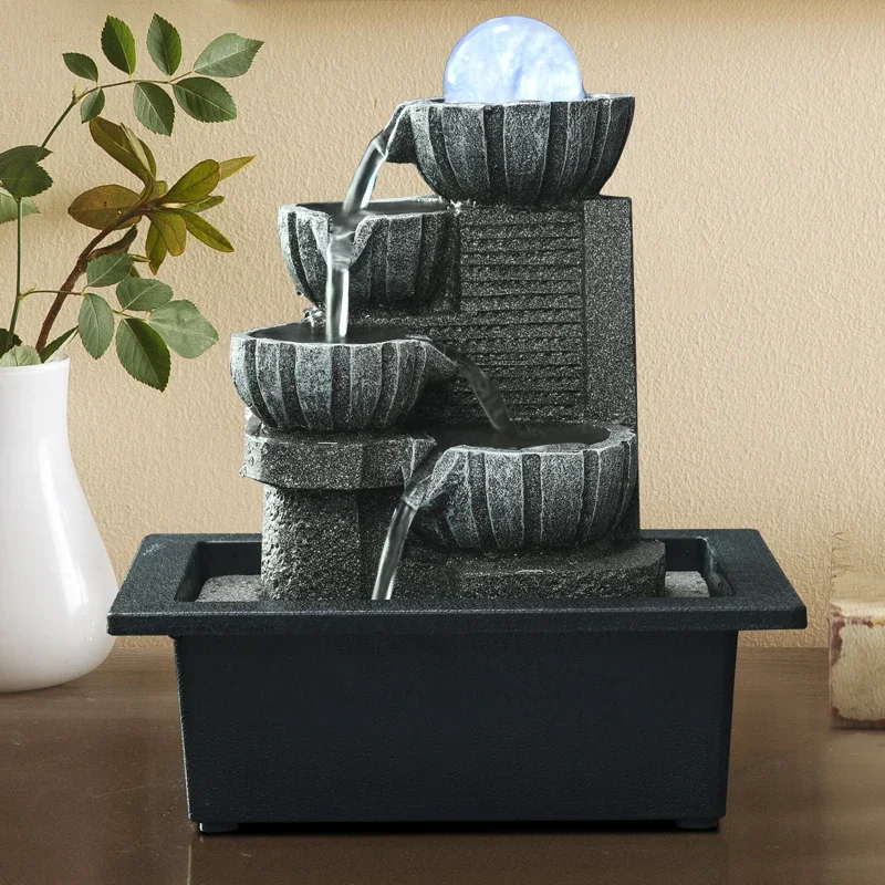 

Water Fountain With LED Lights Peaceful Sound Desktop Fountains Lucky Feng Shui Home Decorations Indoor Air Humidifier