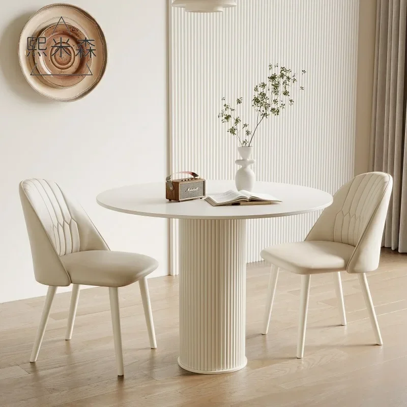 Round dining table Household slate negotiation table and chair combination Modern simple Roman column round table