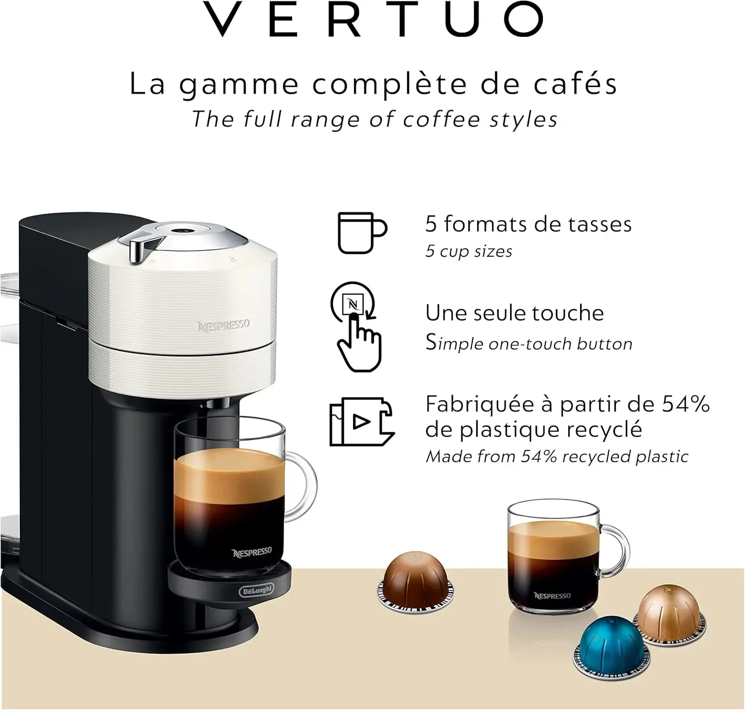 Vertuo Next Coffee and Espresso Machine by De'Longhi, White (ENV120WCA)