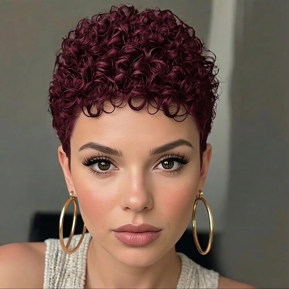 

Короткий кудрявый парик из натуральных волос в стиле пикси, 4 дюйма, черный цвет, короткий афро-парик из натуральных волос, 150% плотность, волосы реми, машинная работа.