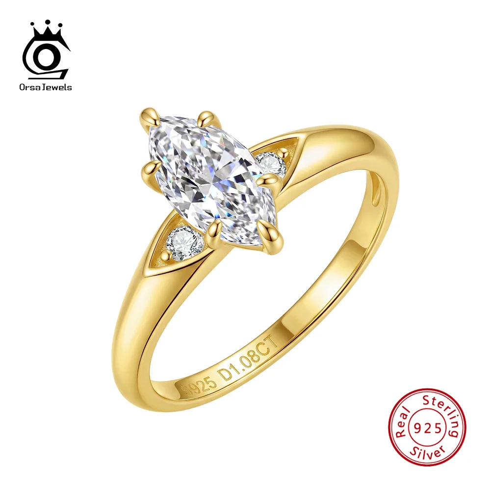 ORSA JEWELS 925 Sterling Silver Solitaire D Color Marquise Cut Moissanite Ring Elegant Promise Wedding Jewelry for Women MOR30