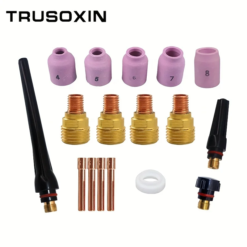 

17pcs TIG Welding Torch Consumables Cup Gas Lens and Collet Gasket Back Cap Kit for WP 9 20 25 T32 1/16 3/32 1/8