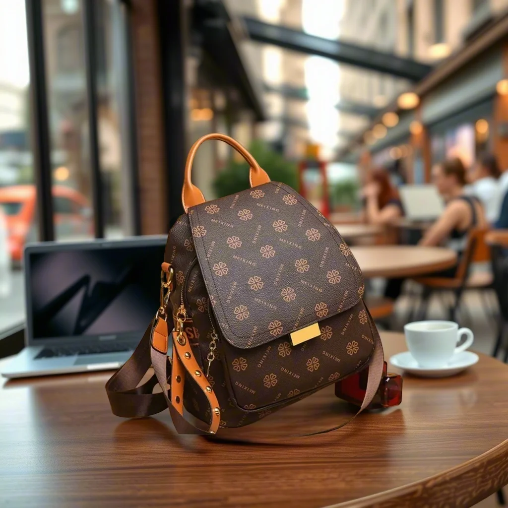 Mochila Retro Estampada para Mujer, de Cuero PU, Elegante, Antirrobo, Casual, de Gran Capacidad, Estilo Vintage, para Viajes Diarios