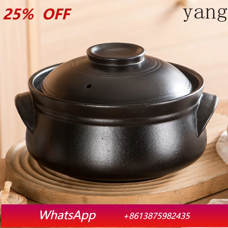 LMM black coarse pottery style drum-shaped pot open flame high temperature resistant casserole