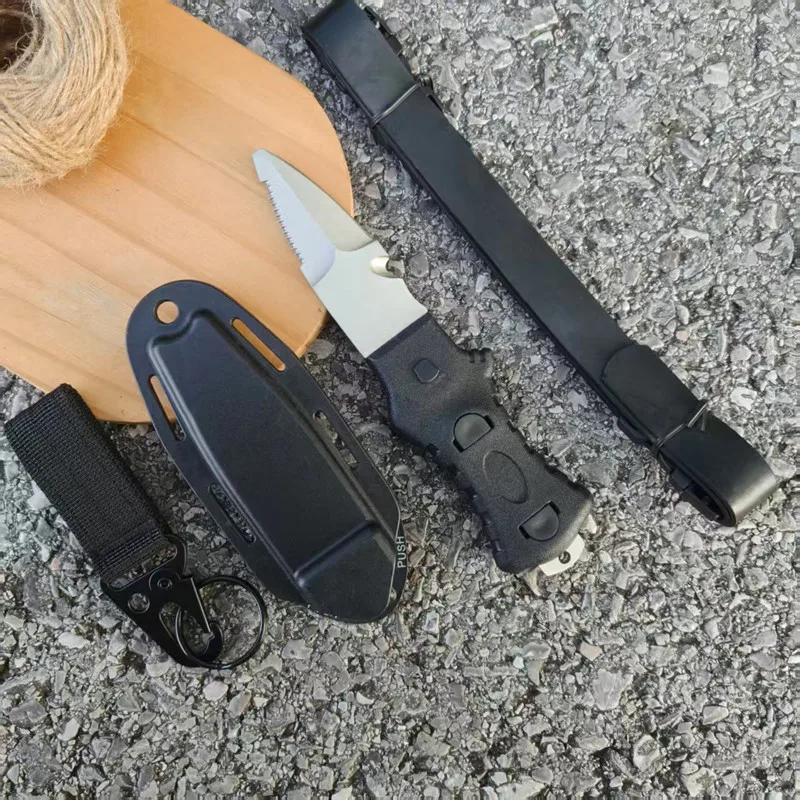 سكين إنقاذ المياه في الهواء الطلق، أداة غوص من الفولاذ المقاوم للصدأ مع قاطع حبل، سكين صيد الأسماك بالرمح للطوارئ والبحرية #1