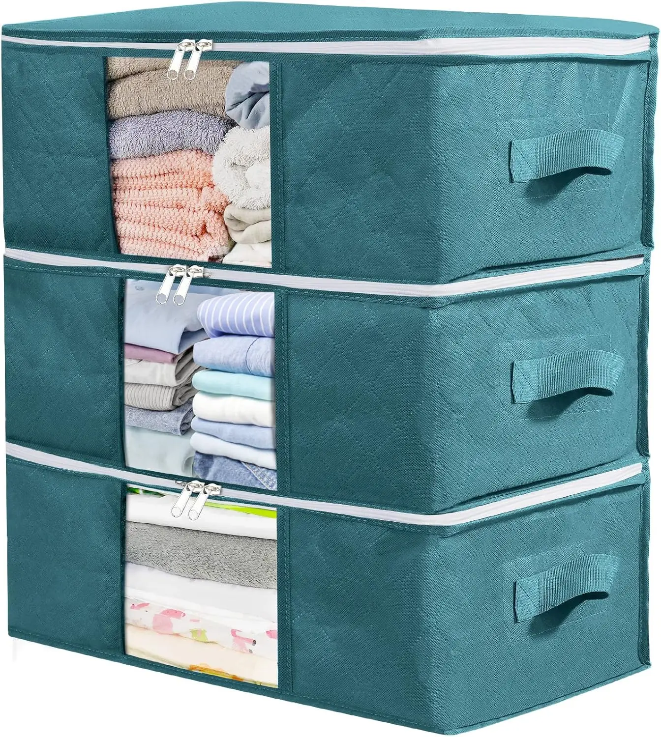 

Under Bed Clothing Storage Bags - Foldable Fabric Zip Boxes With Lids - Waterproof Non-Woven Closet Organizers - Bedding Duvet