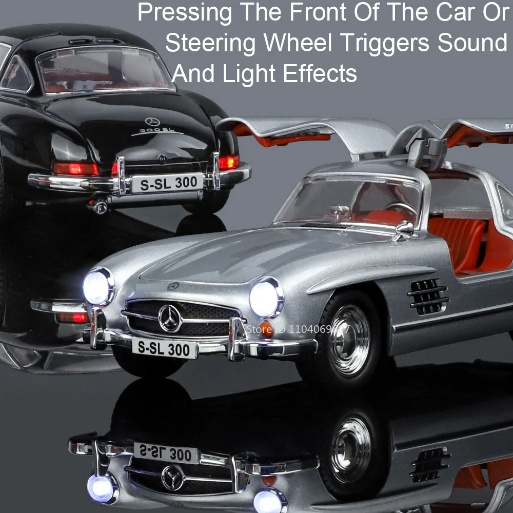 1:24 300SL Miniature modèle de voiture Vintage jouets en alliage moulé sous pression une voiture de sport portes ouvert son lumière modèles de jouets pour enfants cadeaux
