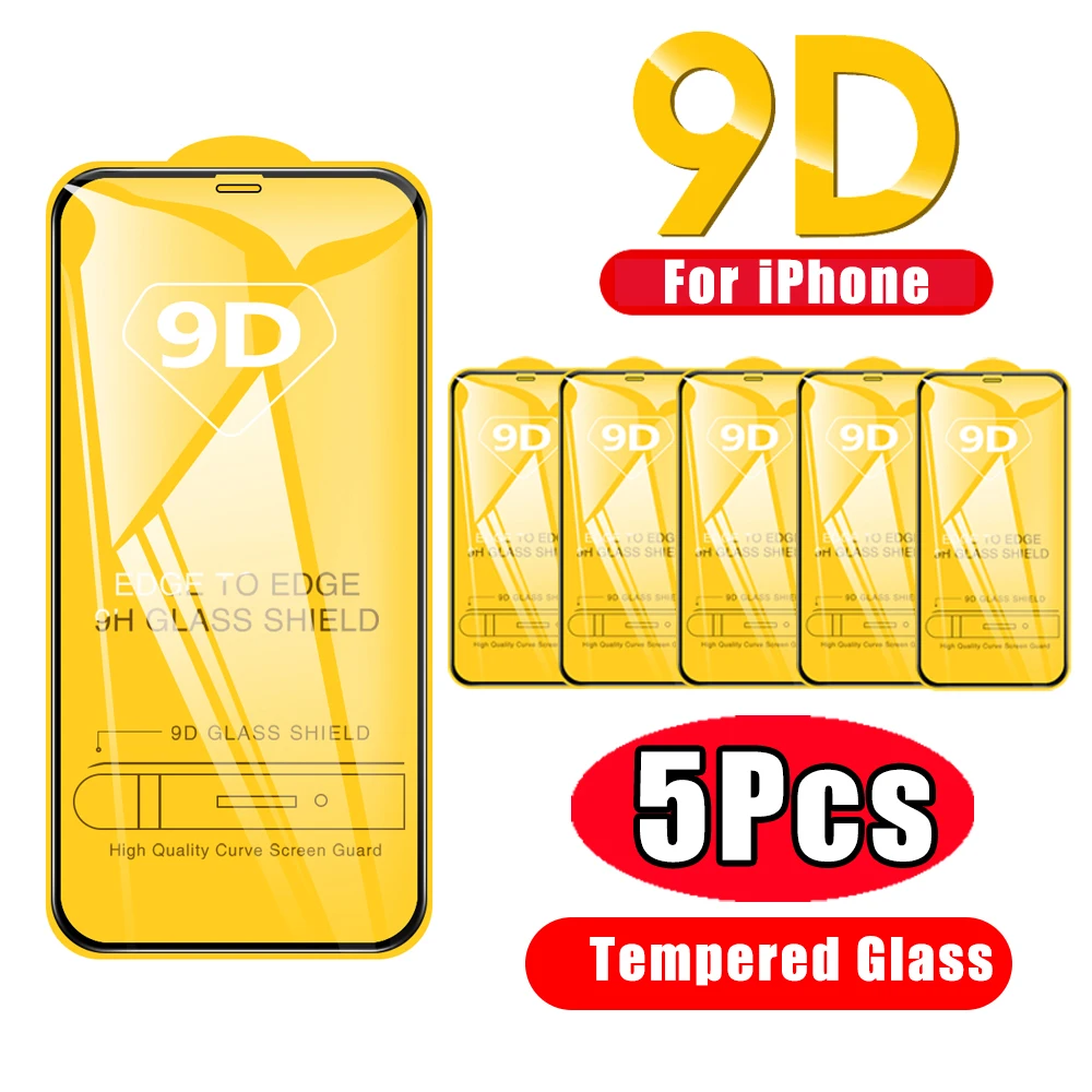 5PCS Full Cover Protective Glass For iPhone 11 12 13 14 Pro Max Screen Protector On iPhone X XR Xs Max 6S 7 8 Plus 13 Mini Glass