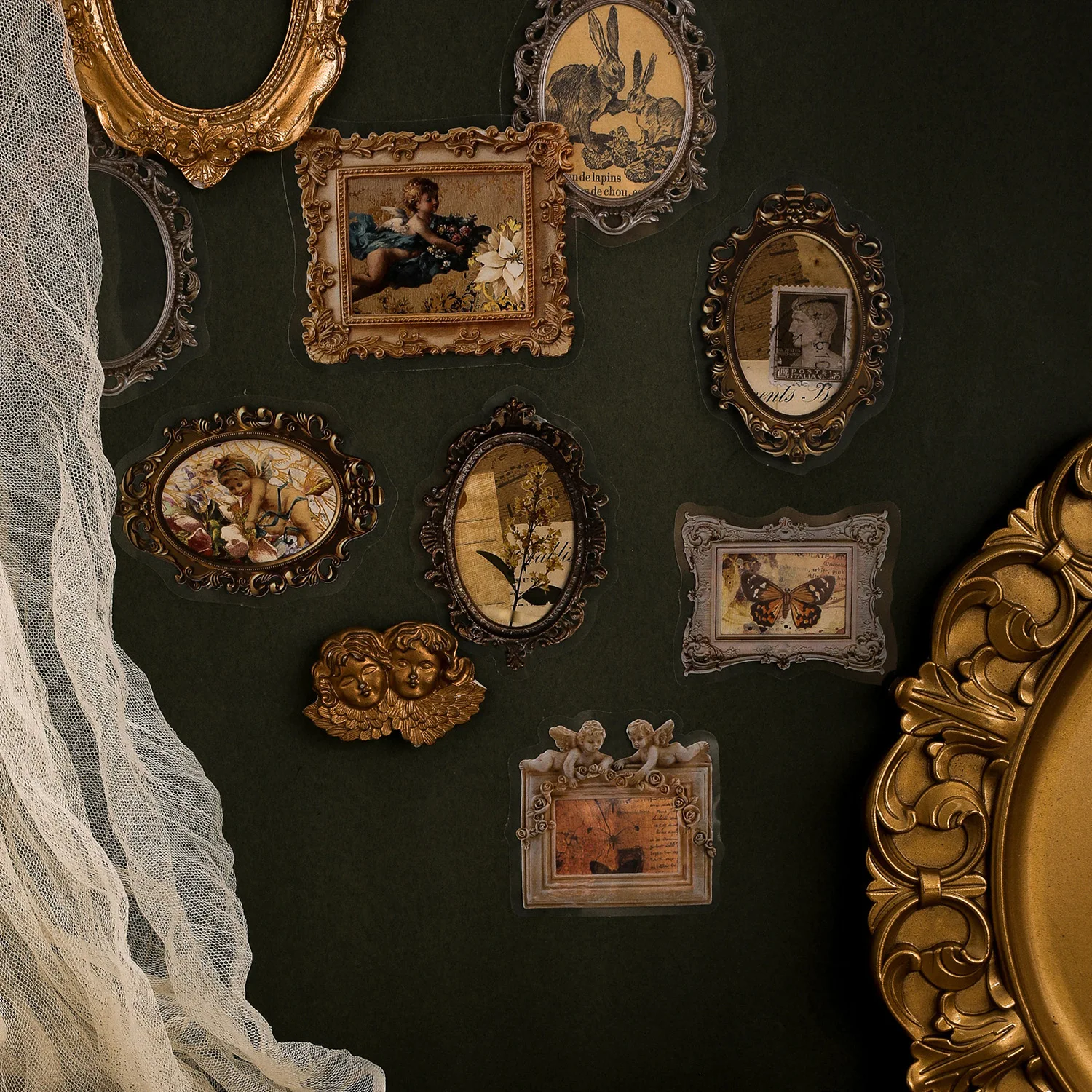 20pcs/lot Vintage European Style Border Sticker Bundle Classic Rococo Baroque Elements, for Journal Layering Photo Frame Decor