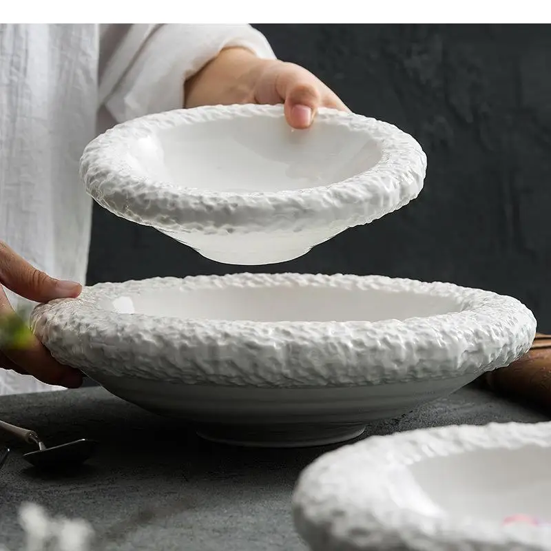 Rock Texture Ceramic Double Layer Bowl Restaurant Thick Soup Salad Dessert Snack Bowls Specialty Tableware