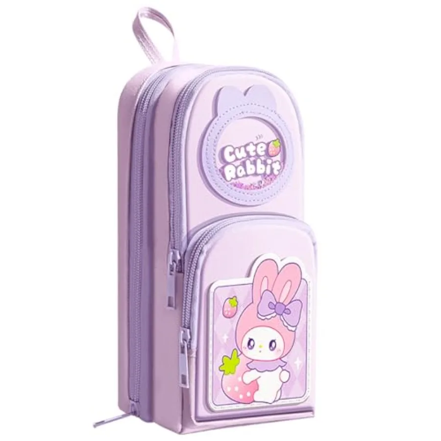 

Pink Cute Pencil Case for Girls, Large Zippered Pen Pouch Organizer with Aesthetic Design School Supplies canvas Marker Bag Tra