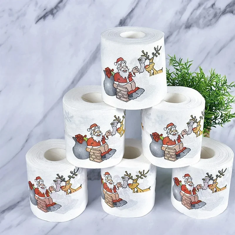 Soft Toilet Paper Merry Christmas Santa Claus Tree Colorful Printed Bath Toilet Paper Home Supplies Decor Tissue 1 Roll