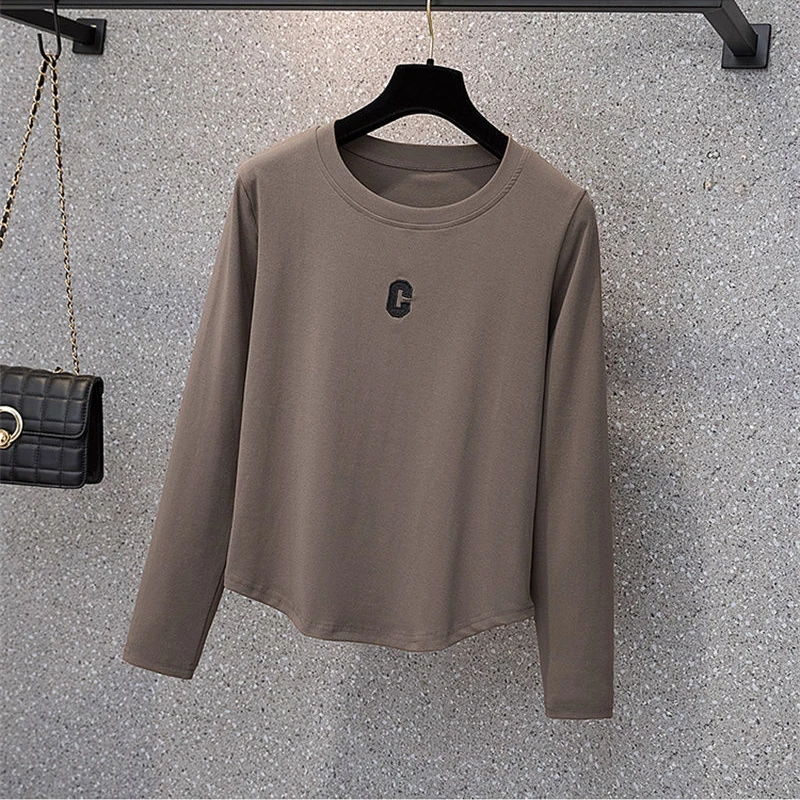 M-5XL T-shirts Women Letter Leisure Gentle Korean Style Long-sleeve Simple Autumn Tops All-match Harajuku Fashion Clothes Daily