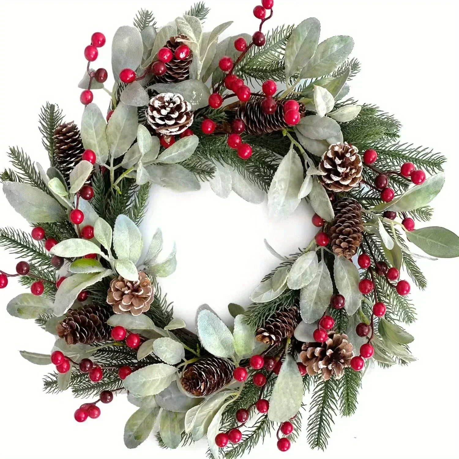 

Christmas Red Fruit Decoration Gift Simulation Pine Cone Red Fruit Decoration Vine Circle Christmas Decoration Home Wreath