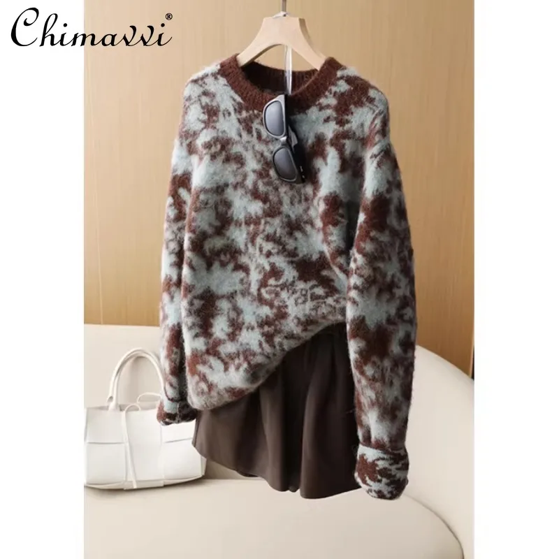 

European Station Autumn and Winter Foreign Style High-end Heavy Industry Chic High-end Jacquard Raccoon Plush Sweater For Women