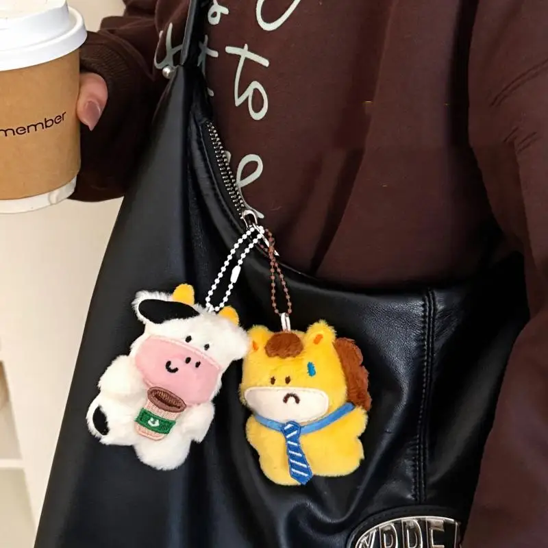 

Bull Horse Plush Keychain Creative Cartoon Animal Worker Doll Soft Stuffed Pendant for School Bag Car Key Decoration