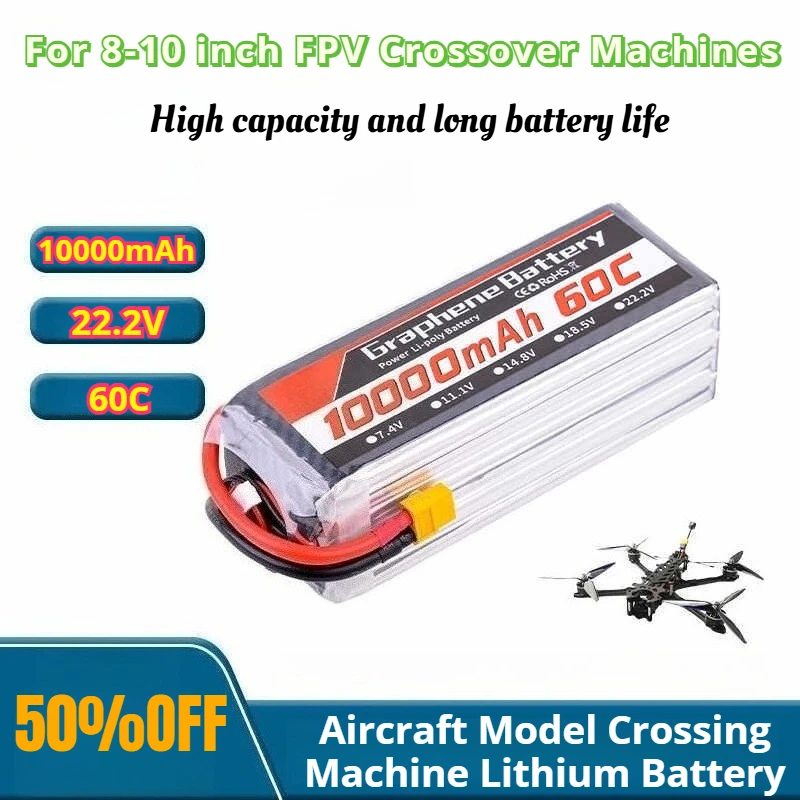 Batterie Lipo pour Drone, 22.2V, 6s, 60C, 10000mAh, connecteur XT60/XT90/T EC5, pour hélicoptère RC Quadcopter, voiture Monster