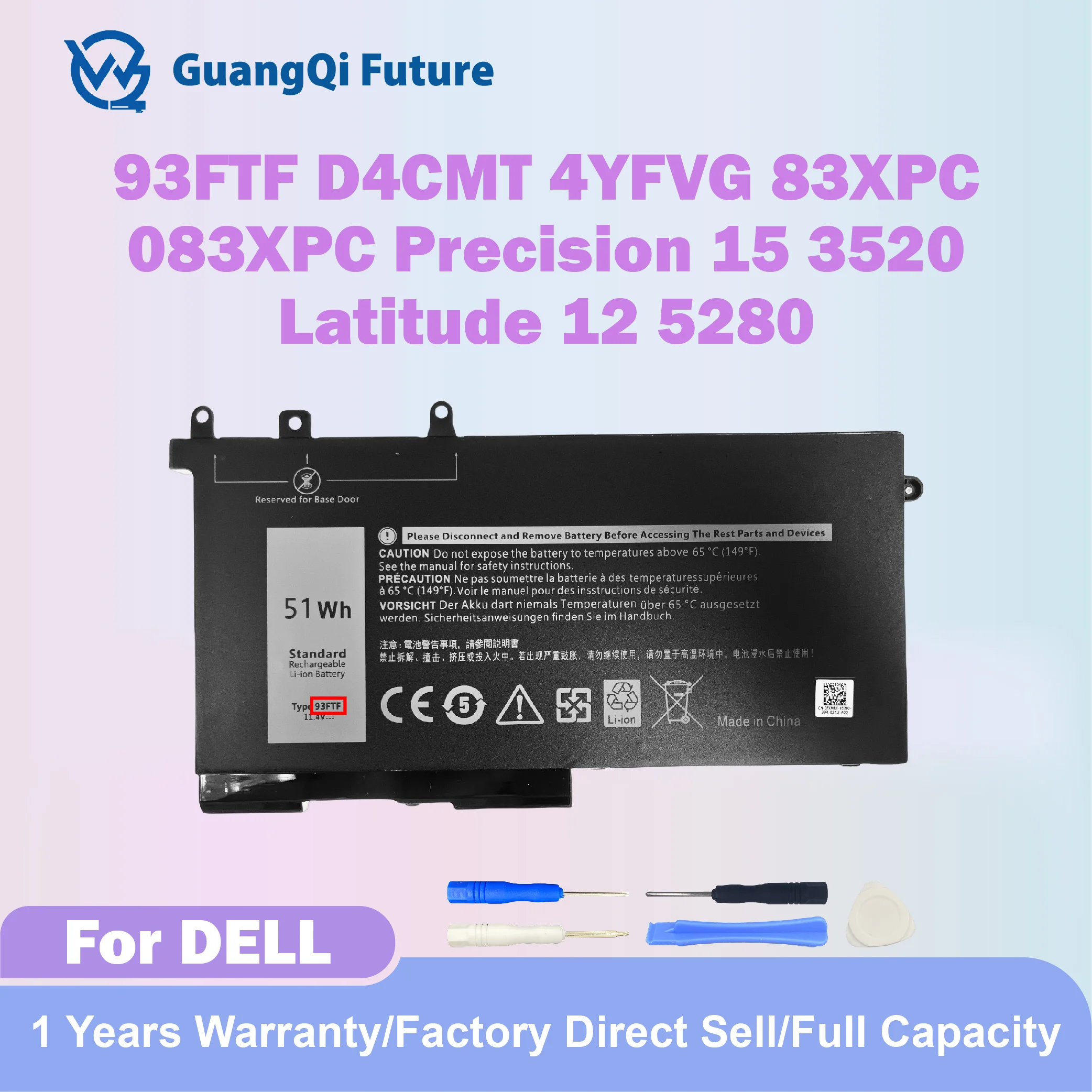 

93FTF 51 Втч сменный аккумулятор для ноутбука Dell Latitude 5580 5480 5280 5590 5490 5491 5290 5288 5488 5495 5591 E5580 E5480 E5280