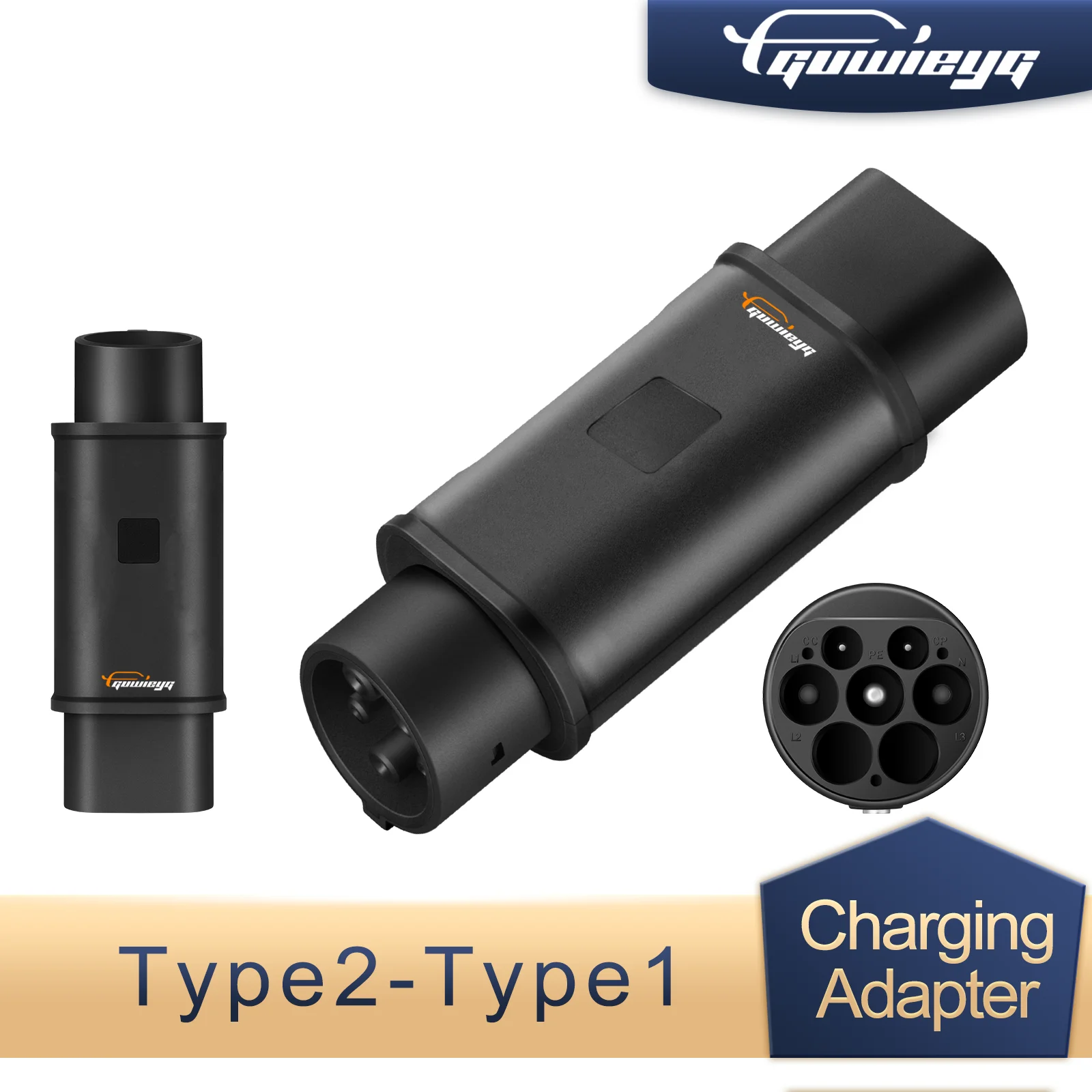 GUWIEYG Type2 to Type1 EV Charger Adapter 32A 1Phase Compatible with Type 2 Charger for Electric Car with Type 1 Charging Socket