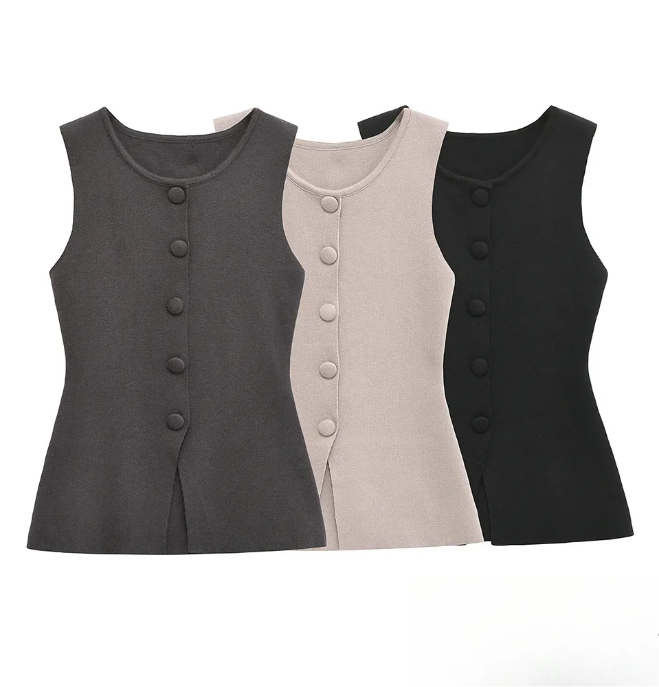 

KONDALA элегантный простой жилет на пуговицах, женский вязаный топ без рукавов с круглым вырезом, весна-осень 2021, модный уличный винтажный жилет