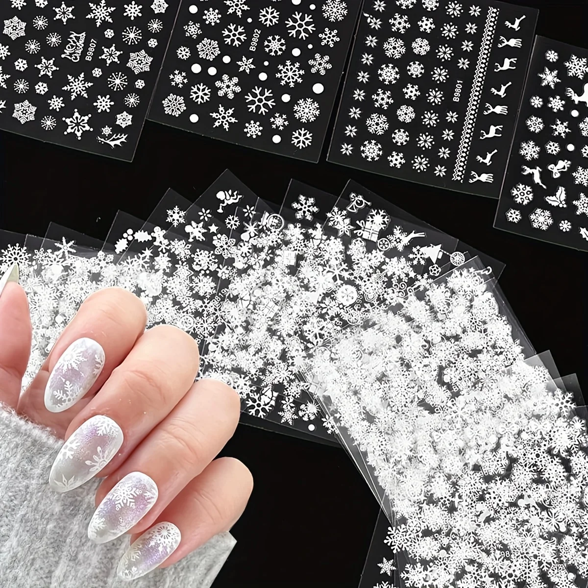 16/24/30 Sheets White Snowflake Nail Art Stickers 3D Christmas Nail Decals Snowman Elk Snow Snowflake Winter Nail Art Decoration