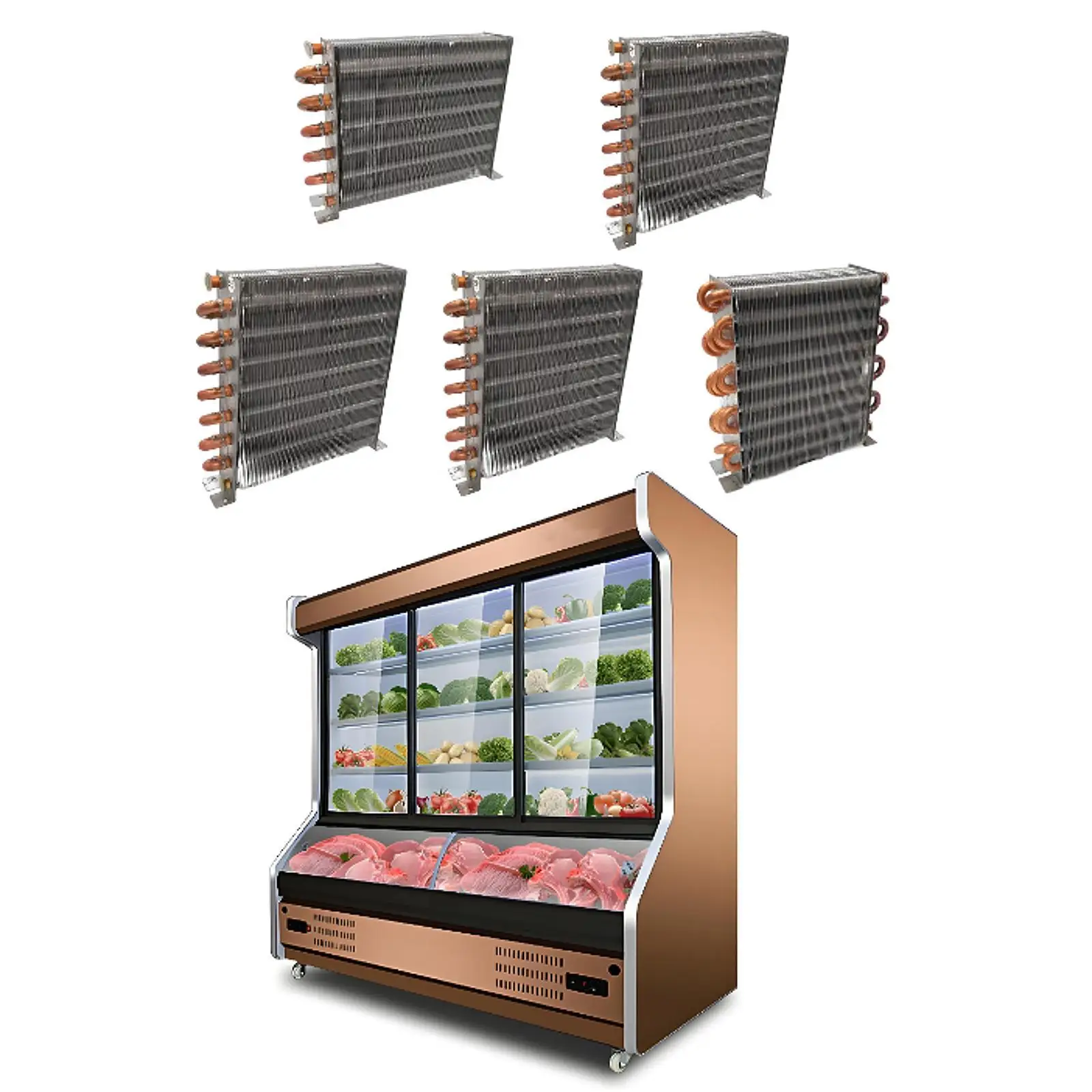 

Бескошный холодильник-конденсатор DIY Компактная промышленная система охлаждения Компрессоры Радиатор с воздушным охлаждением Алюминиевый конденсатор с ребрами