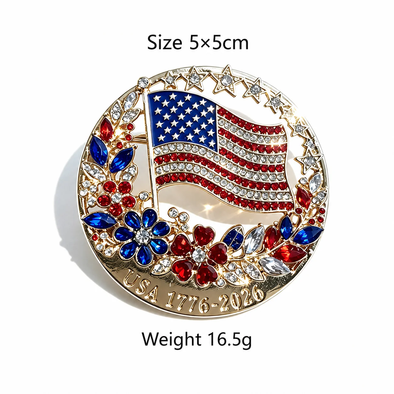 Anniversary Brooch Fashionable Usa Independence Brooch Flag Pin Brooch Rhinestone Inlaid Commemorative Lapel Pin For Shirts
