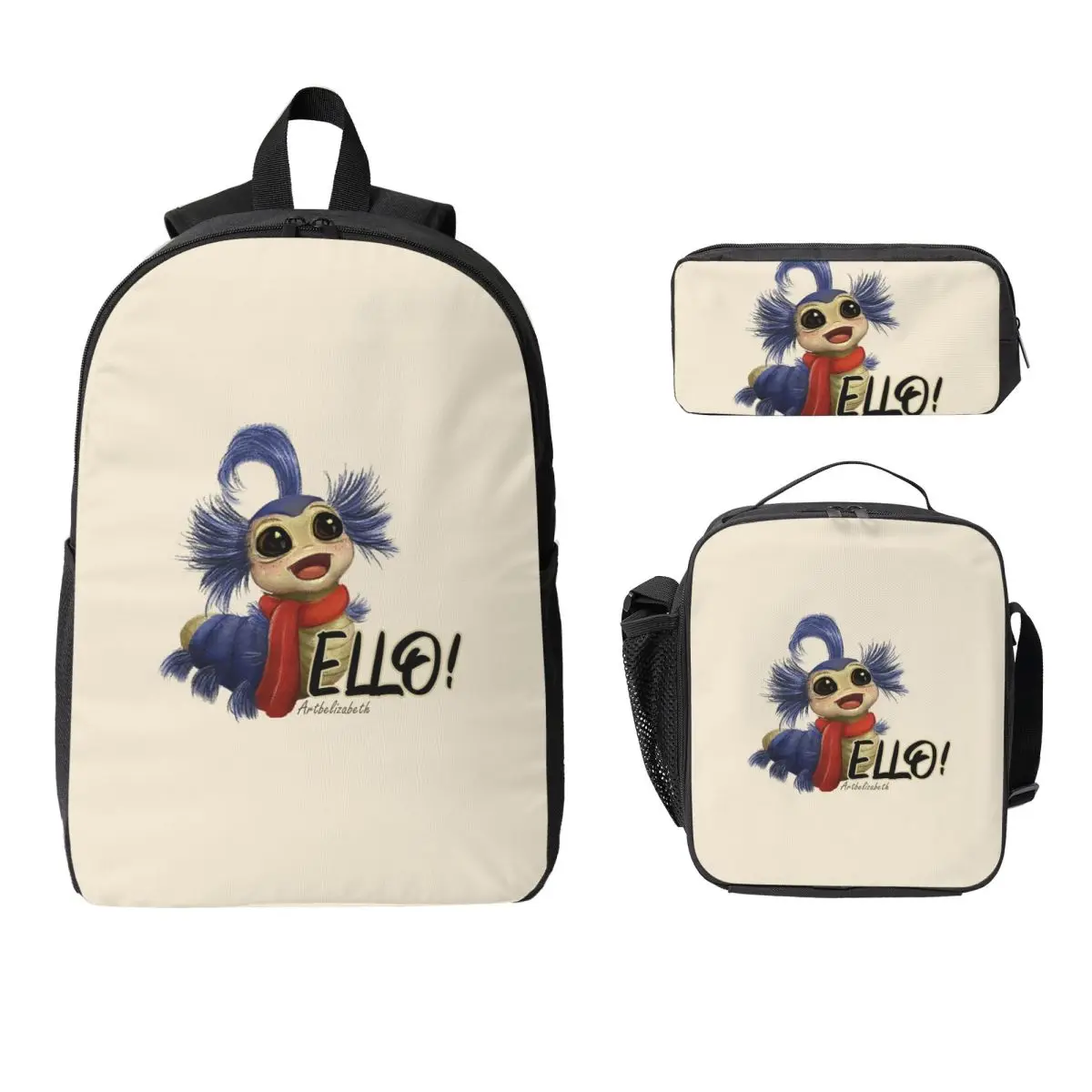 

Labyrinth Worm Backpack Student Boys Girls BookBag School Bag Computer Shoulder Bags 3ps Insulated Lunch Bag Pencil Case