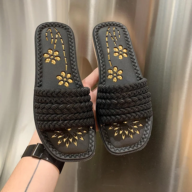 Nowa moda 2024, płaskie kapcie, domowe kapcie noszą japonki miękka podeszwa Casual kapcie damskie, buty damskie