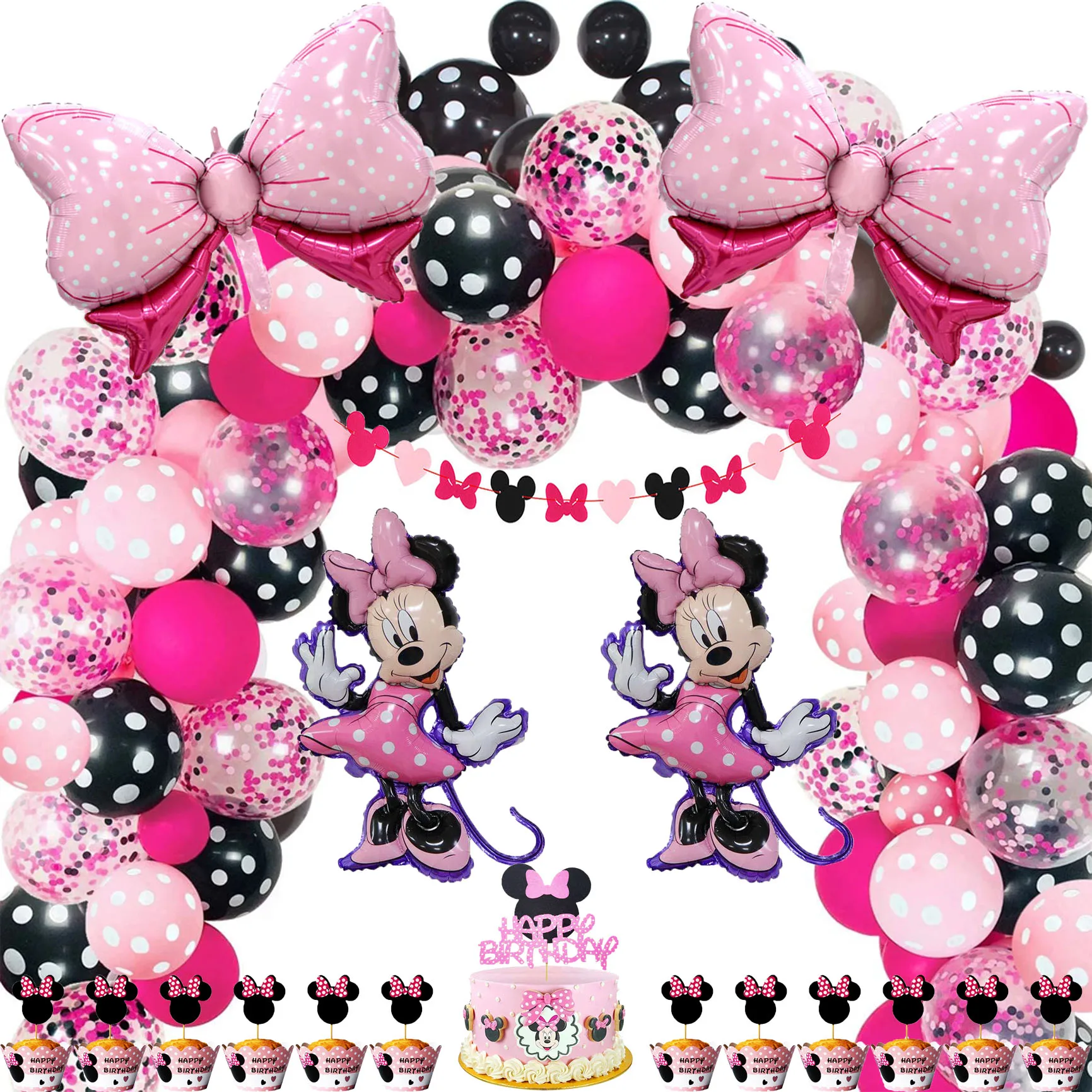 Disney Pink Minnie Mouse 1st happy Birthday party stoviglie usa e getta e set di palloncini numerici per kid girl favor party decor set