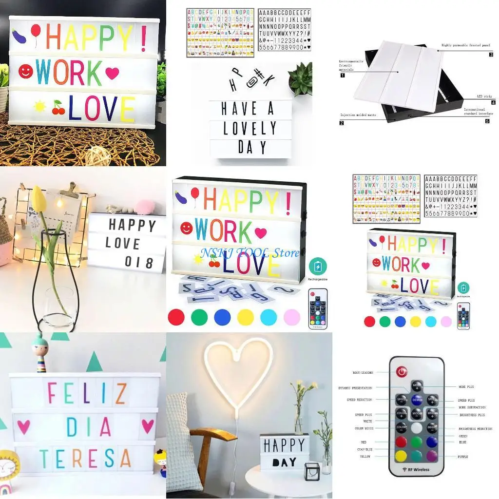 

L8RC DIY Letter LED Night Light Combination Cinema Light Box Table Lamp Home Wedding Birthday Party Decor Lamp Box