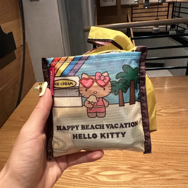 헬로 키티 귀여운 만화 고양이 대용량 접이식 환경 친화적인 경량 쇼핑백 미니 휴대용 보관 가방