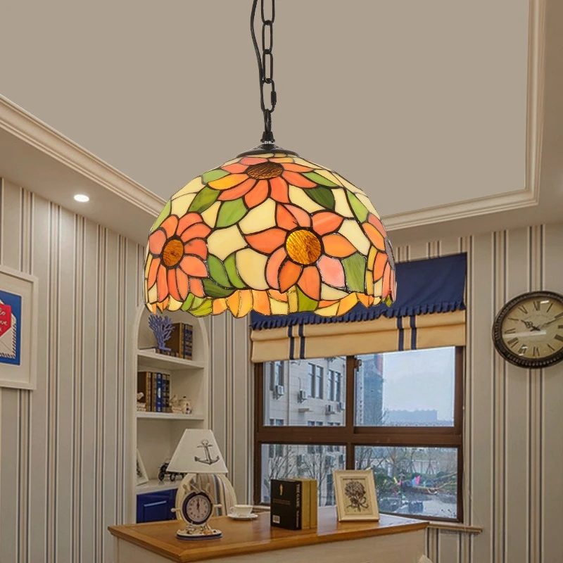 Retro Tiff Style Colorful Glass Chandelier Mediterranean Pendant Light For Bar Bedroom Living Room Balcony Creative Decor