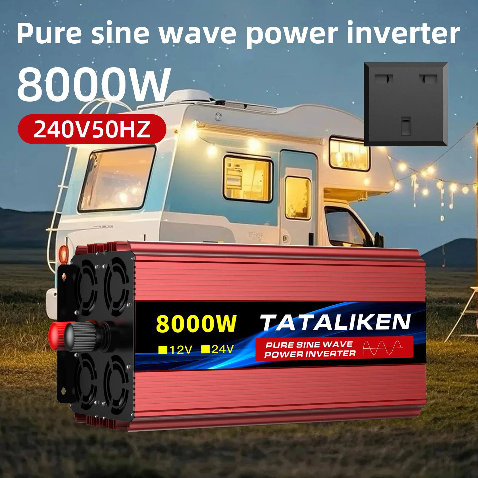8000W Professional Pure Sine Wave Power Inverter 24V DC to 240V AC Converter with Digital Volt Display Dual UK Outlets Smart Coo