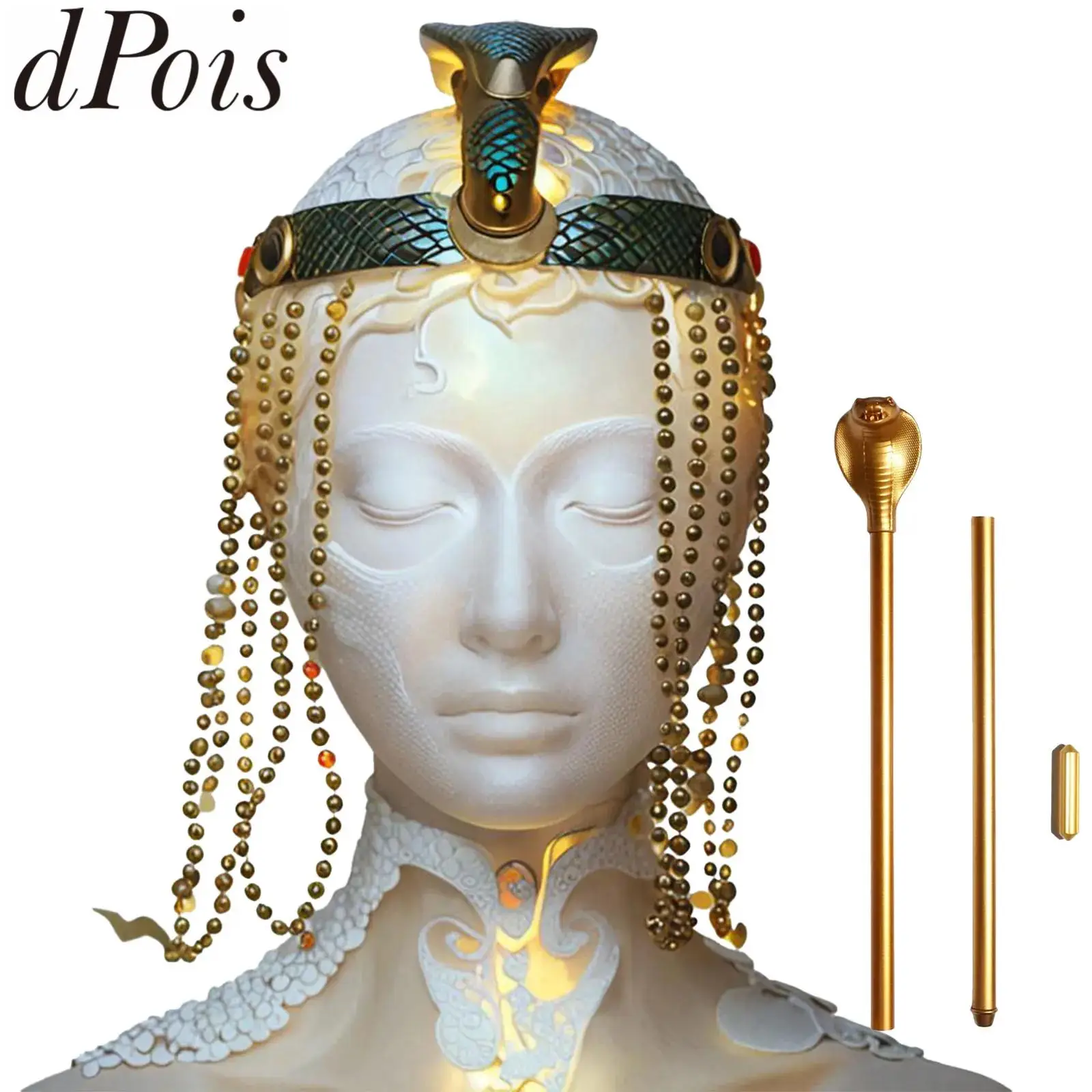 

Halloween Egyptian Snake Headwear Women Egyptian Clothing Accessories Gold Beaded Headband Cleopatra Pharaoh Snake Shape Scepter