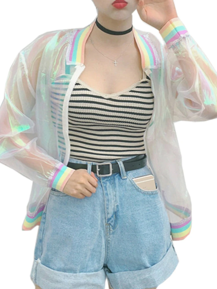 Letní dámská bunda Harajuku 2025, Laser Women BasicCoat, průhledná, duhová, transparentní bunda, odolná vůči slunci - náhled 5