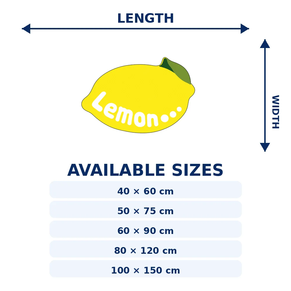 Yellow Lemon Shaped Area Rug, Fresh Citrus Floor Mat for Kitchen Living Room Entryway, Soft Flannel Home Decor and Unique Gift