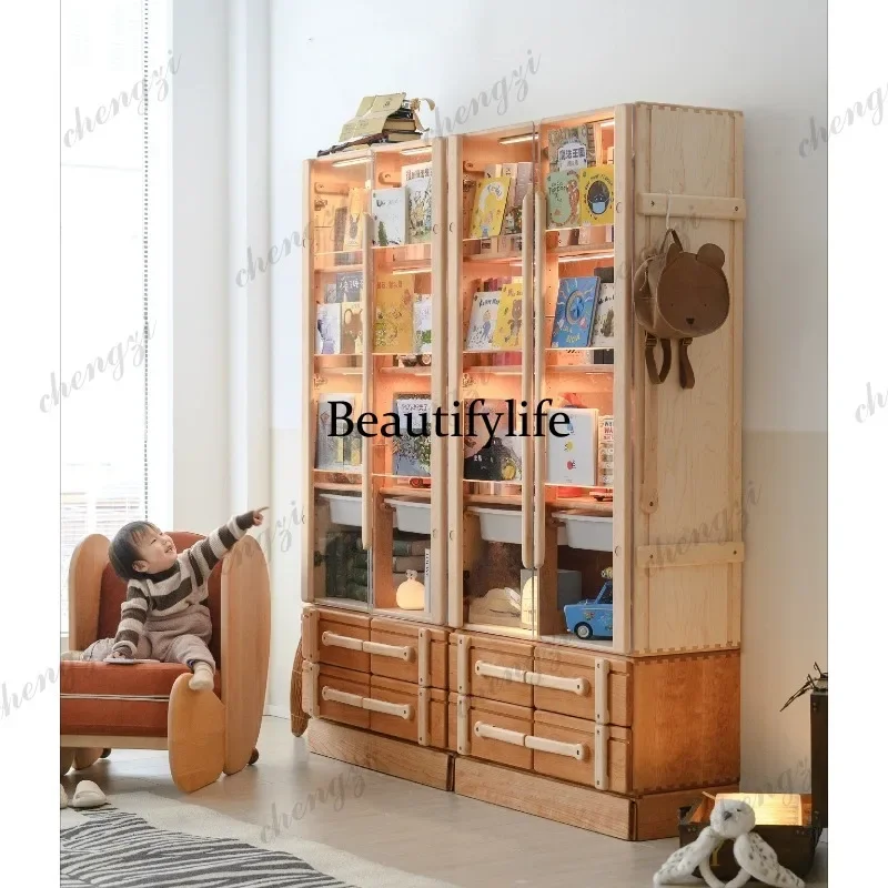 K153 Display cabinet all solid wood bookcase storage integrated wall building block wardrobe
